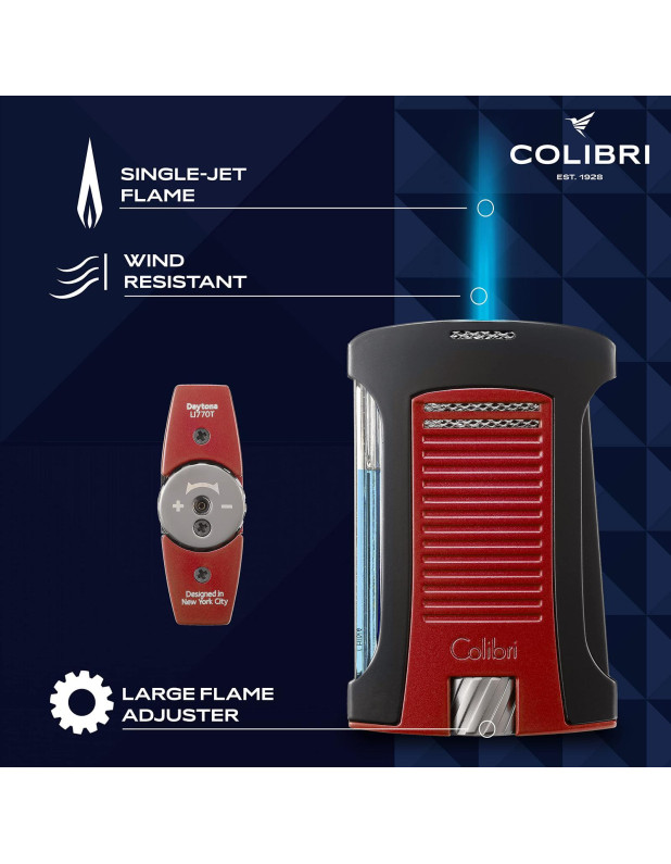 COLIBRI DAYTONA LIGHTER SINGLE JET-BLACK+RED