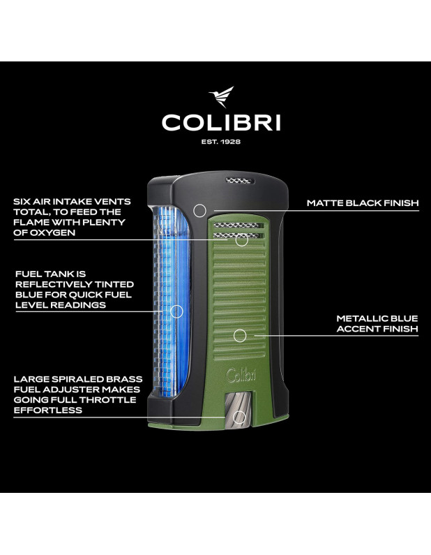 COLIBRI DAYTONA LIGHTER SINGLE JET-BLACK-GREEN