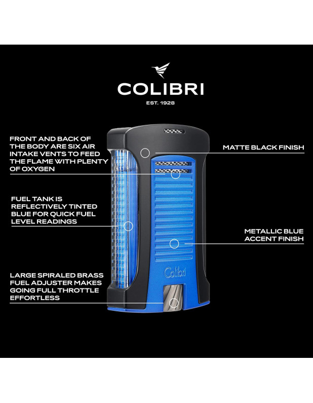 COLIBRI DAYTONA LIGHTER SINGLE JET-BLACK+BLUE