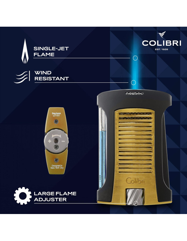 COLIBRI DAYTONA LIGHTER SINGLE JET-BLACK+GOLD