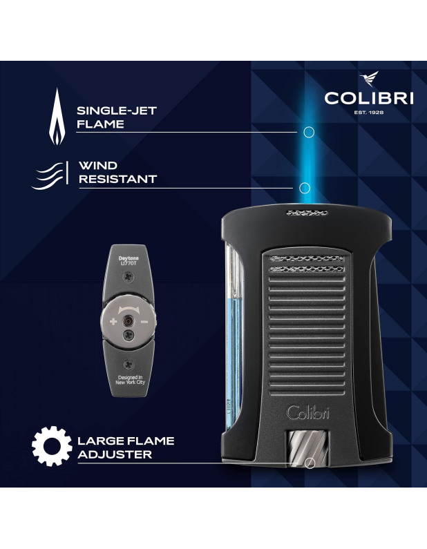 COLIBRI DAYTONA LIGHTER SINGLE JET-BLACK+CHARCOAL