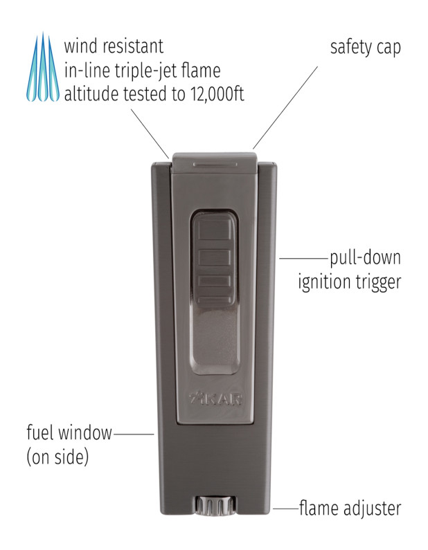 Trezo in-line triple-jet flame wind resistant Lighter Gunmetal